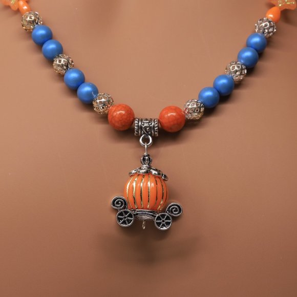 Cinderella theme necklace with blue stone and silver accents. - Picture 3 of 4